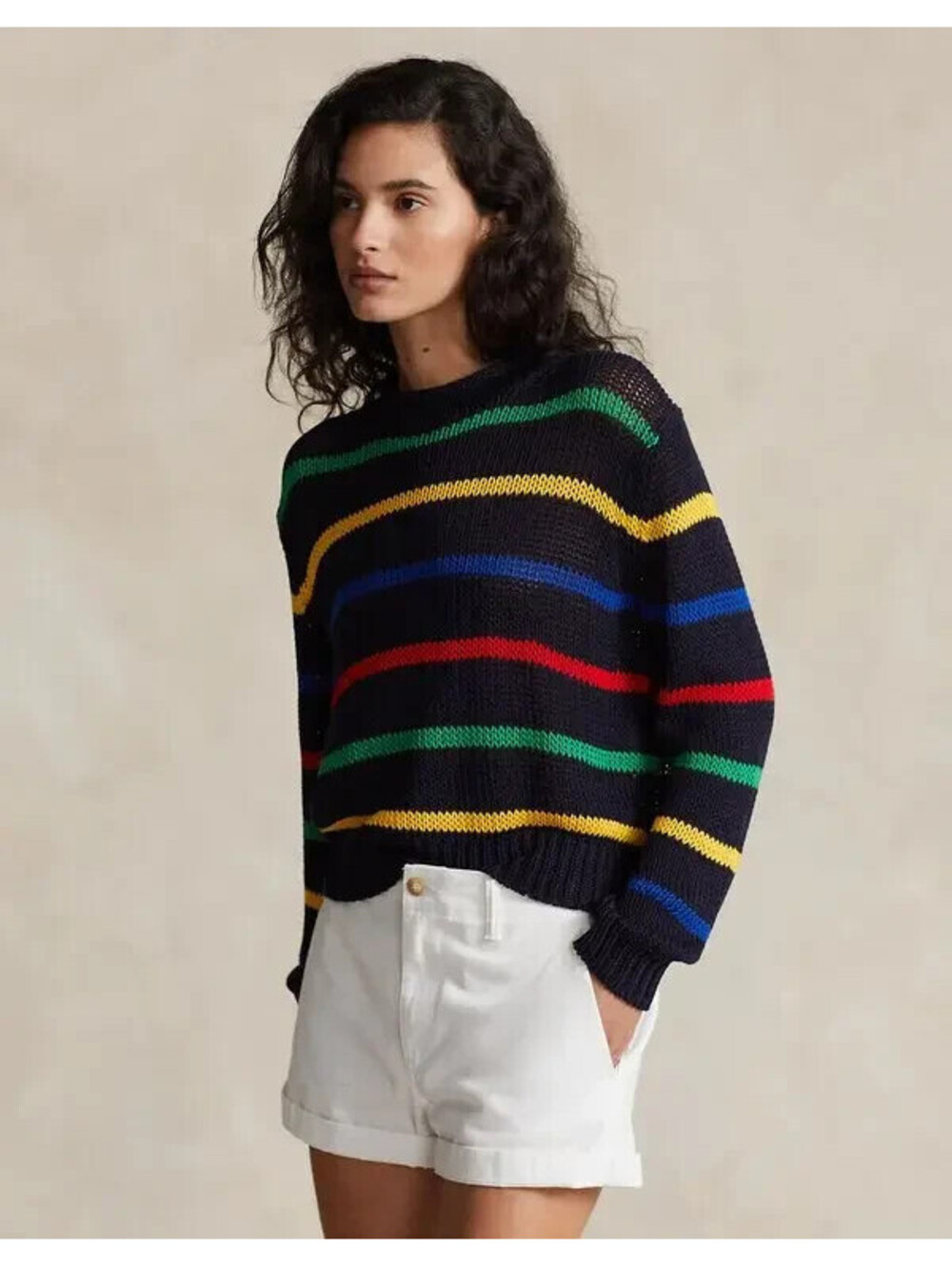 NEW, Polo by Ralph Lauren Striped Cotton Rolled Crewneck Sweater Sz XL #T4145